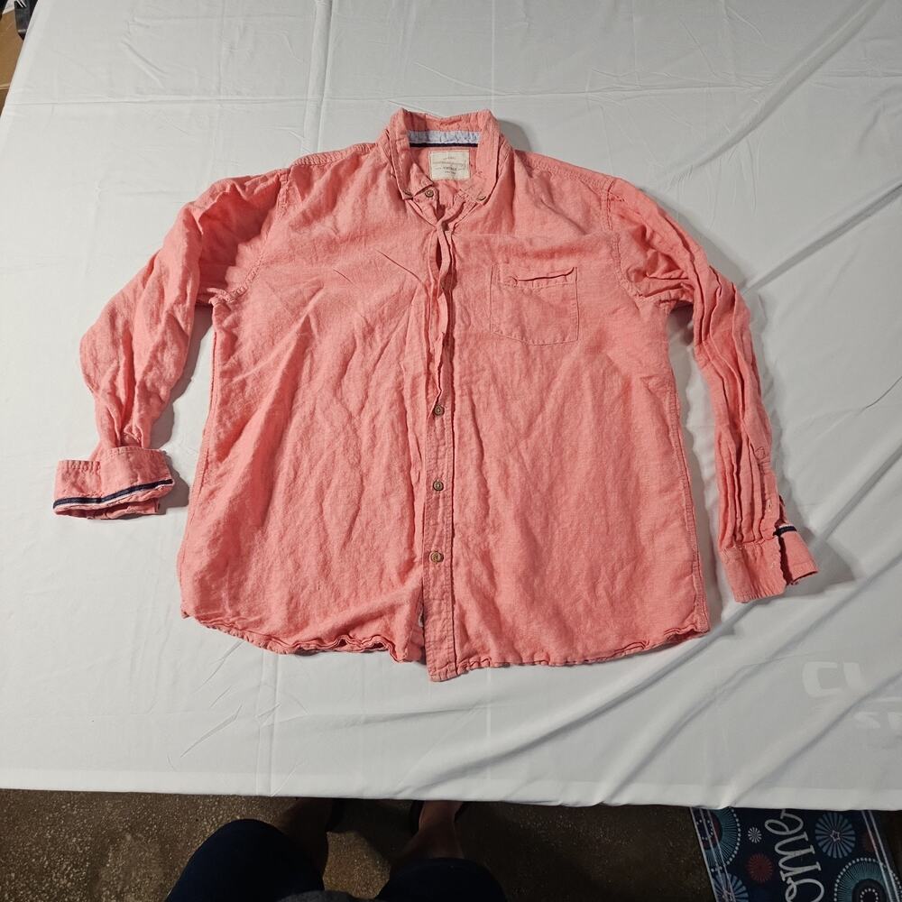 Weatherproof Vintage Mens XXL Coral Linen Blend Button Up Casual Shirt